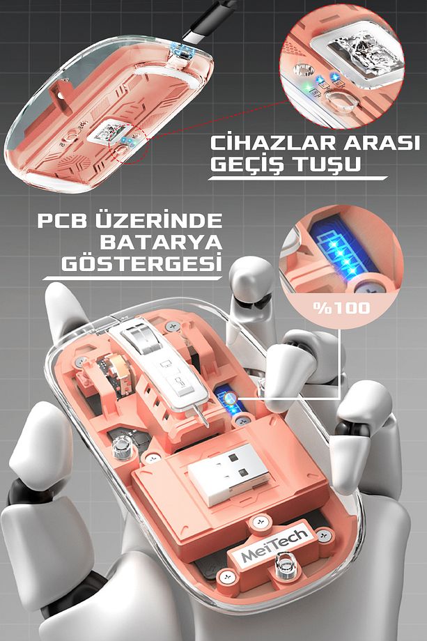 Sessiz Kablosuz Wireless Magic Mouse, Dpi 2400, Şarj Edilebilir, 2.4Ghz+BT 5.0, - 1