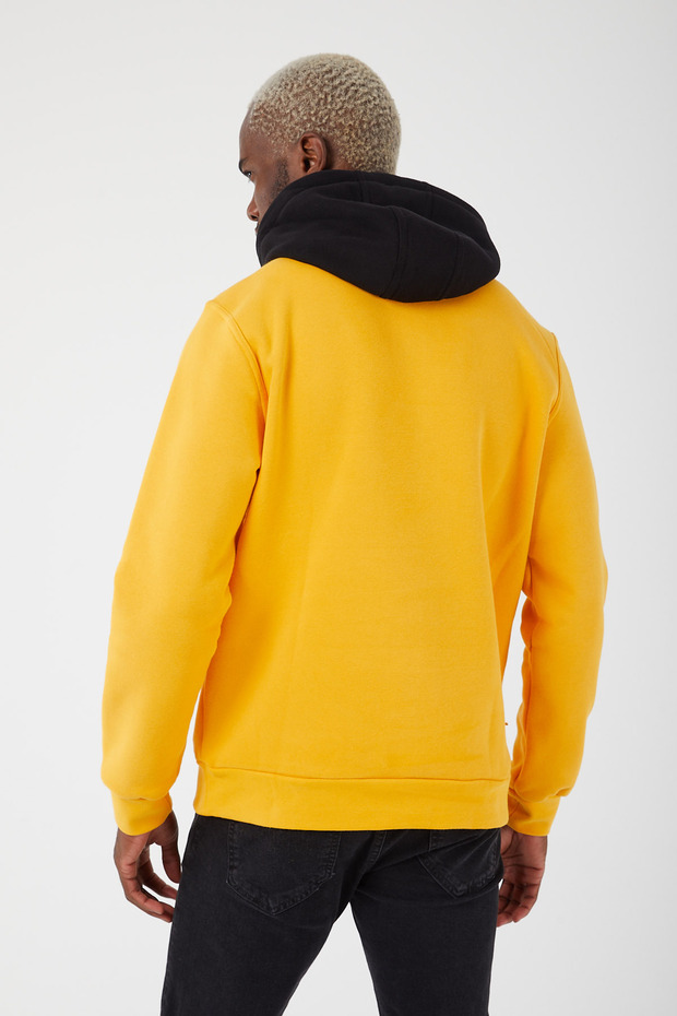 Sarı Sweatshirt Içi Polarlı Regular Fit Standard Kesim Yarım Fermuarlı Basic Kapüşonlu - 2