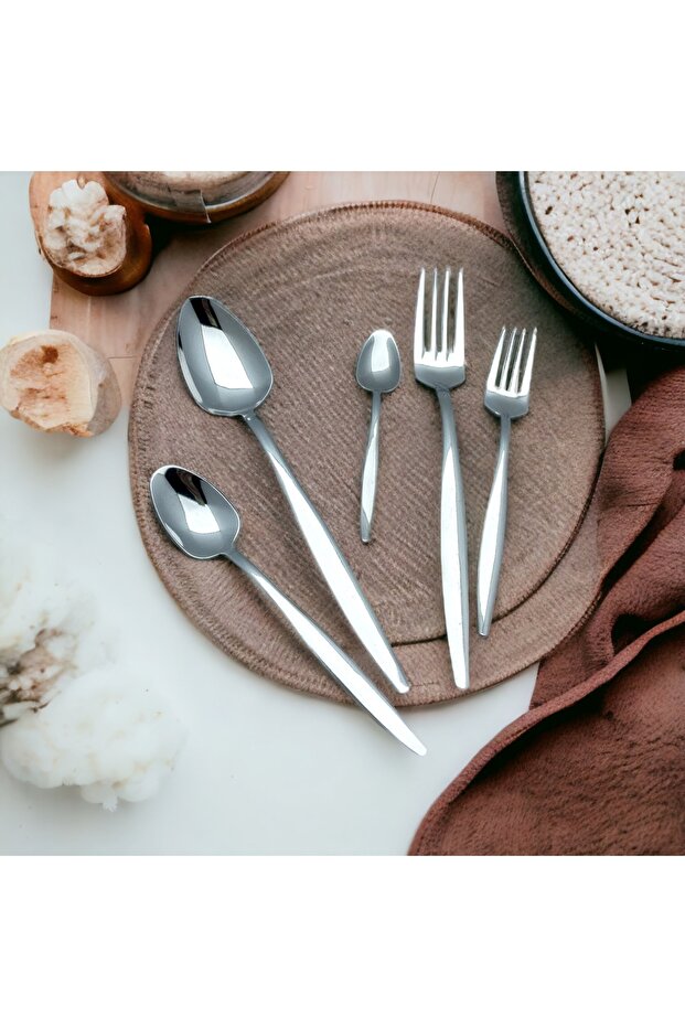 60 Pieces Natural Cutlery Set for 12 People - Pointed Model