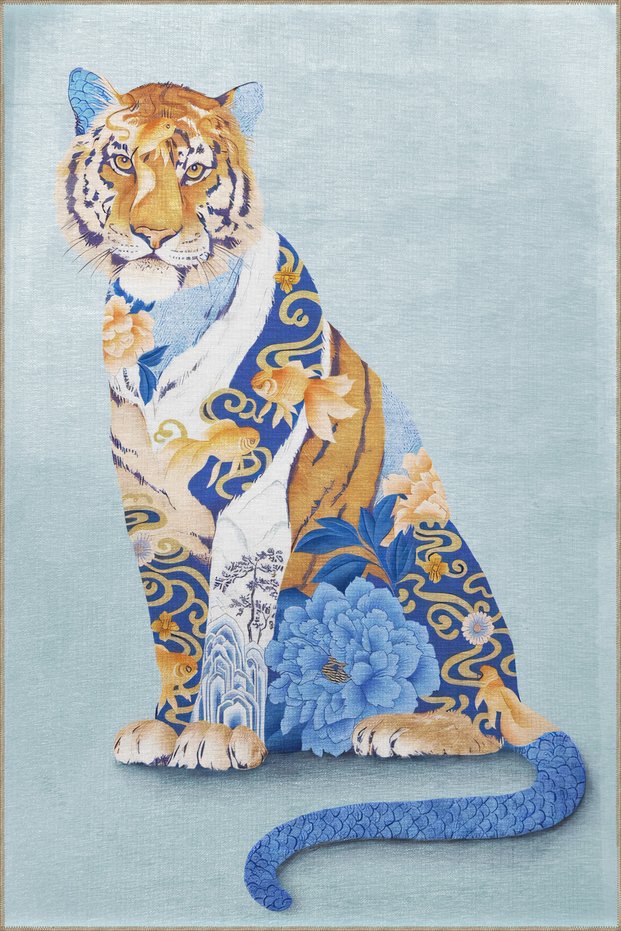 Blue Yellow Themed Noble Tiger Patterned Creative Modern Decorative Carpet 2412