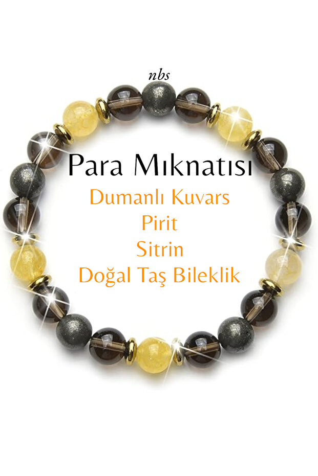Pyrite, Smoky, Citrine Real Natural Stone Bracelet 8 mm
