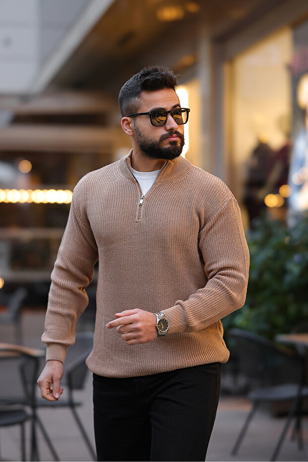 Kalın Örgü Fermuarlı Kazak - 2