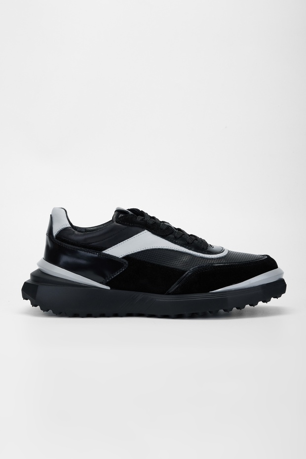Men's Black\Grey Genuine Leather Sneakers & Sports Shoes