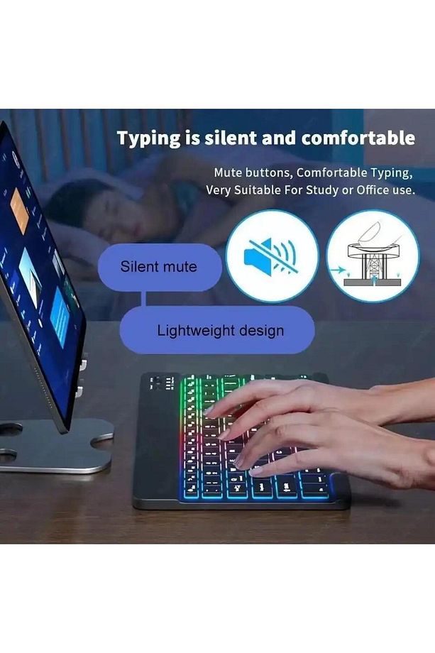 Tüm Cihazlara Uyumlu Akıllı Taşınabilir Şarj Edilebilir Aydınlatmalı Kablosuz Bluetooth Klavye - 7