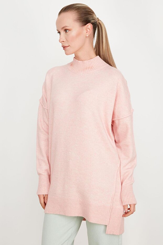 DİKİŞ DETAYLI BASİC TRİKO TUNİK PEMBE - 3