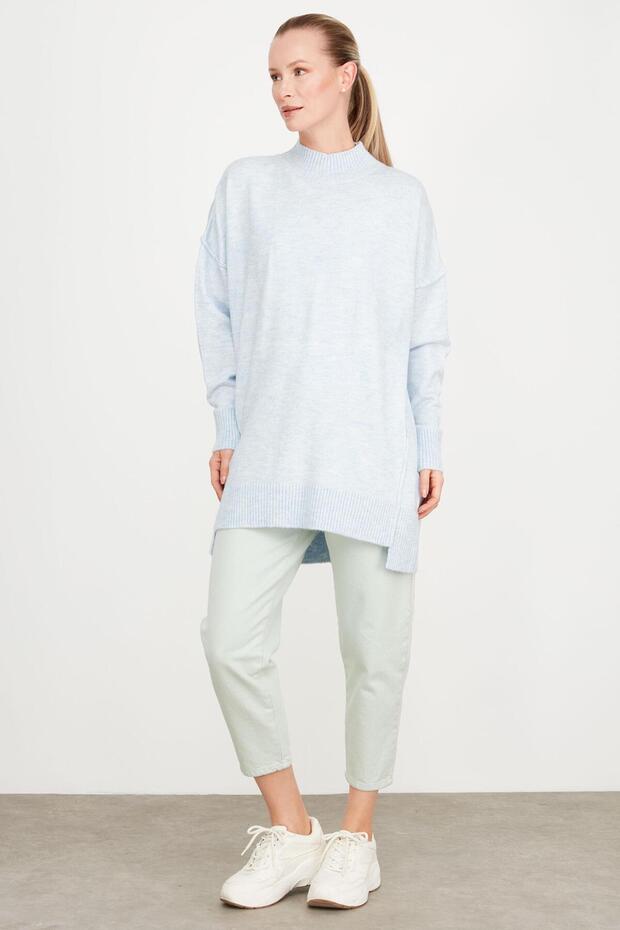 DİKİŞ DETAYLI BASİC TRİKO TUNİK MAVİ - 2