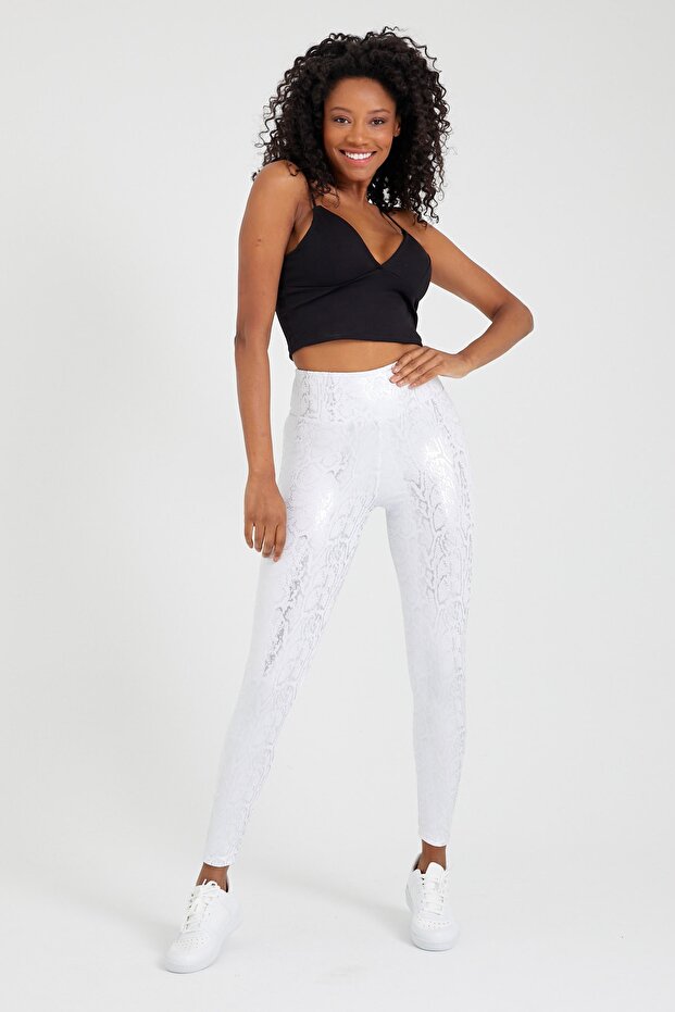 Women's Foil Printed Leather Patterned Leggings
