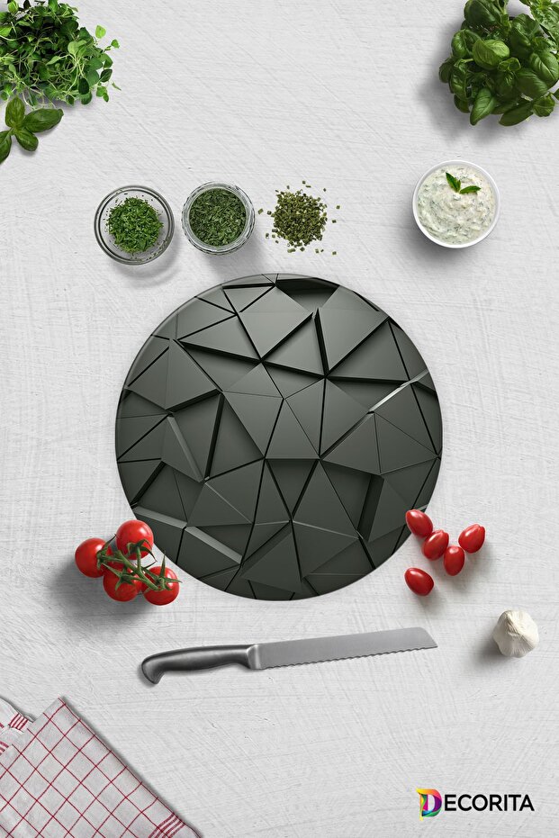 Anthracite Crystal | Glass Cutting Board - Glass Cutting Board | Circle Diameter 32cm