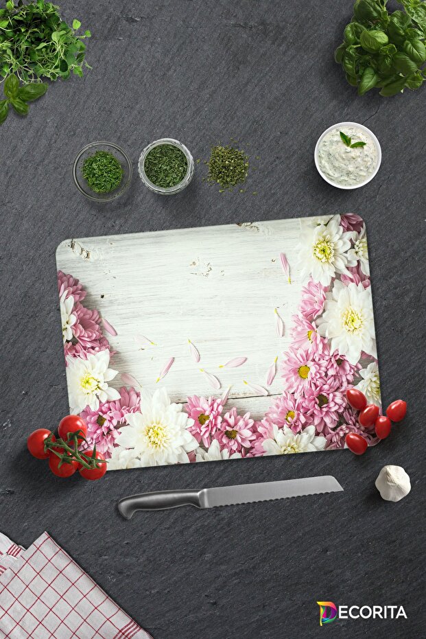 Pink Chrysanthemum | Glass Cutting Board - Glass Cutting Board | 30 cm X 40 cm