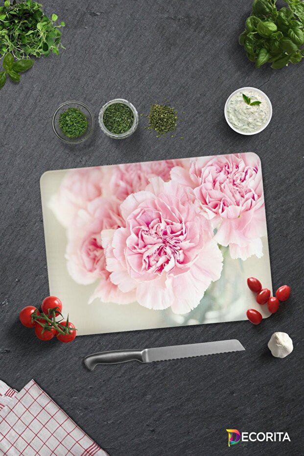 Pink Chrysanthemum | Glass Cutting Board - Glass Cutting Board | 30cm X 40cm