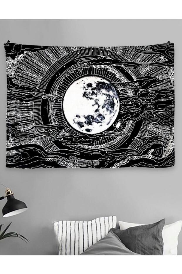 70x90 Cm Black and White Full Moon Wall Carpet