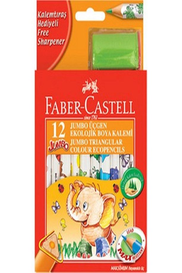 Faber-castell Jumbo Üçgen Beyaz Gövde Boya Kalemi 12 Renk Yarim Boy - 1