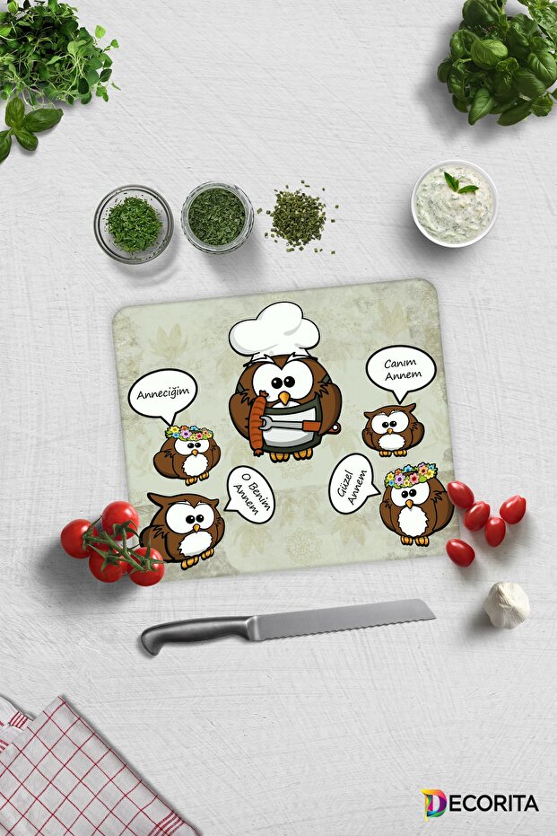 Mother Owl | Glass Cutting Board | 29 Cmx 34 cm