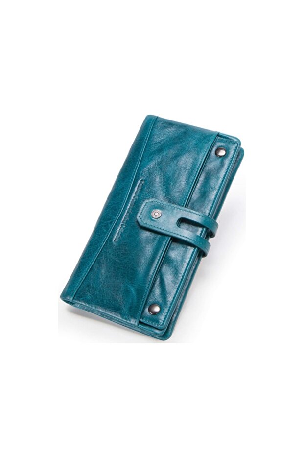Contacts Tatti - Genuine Leather Trendy Star Unisex Turquoise Wallet, Wallet with Phone Compartment