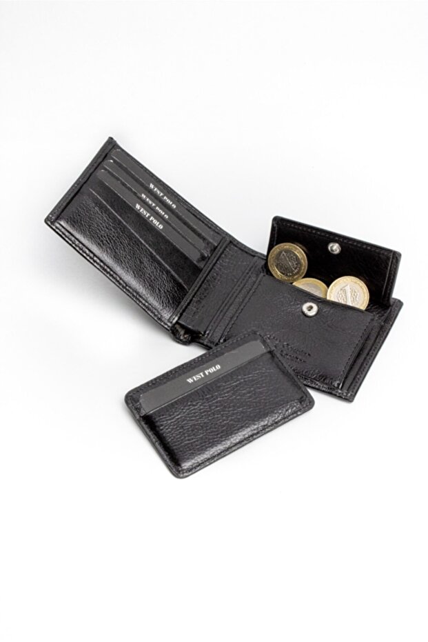 Genuine Leather Black Sports Model Wallet with External Card Holder
