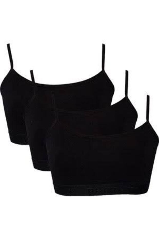Young Girl's Black String Strap Half Tank Top Black 3 Pack Training Bra Fua Shop