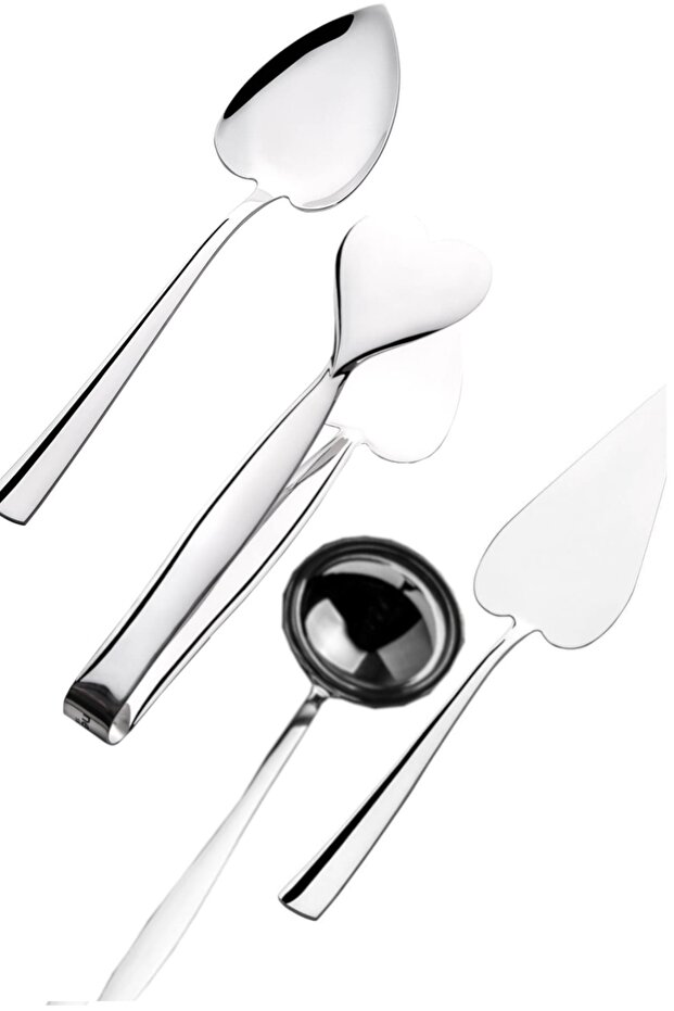 Stainless Steel 4-Piece Serving Tongs Spatula Spoon Ladle Set 18/10