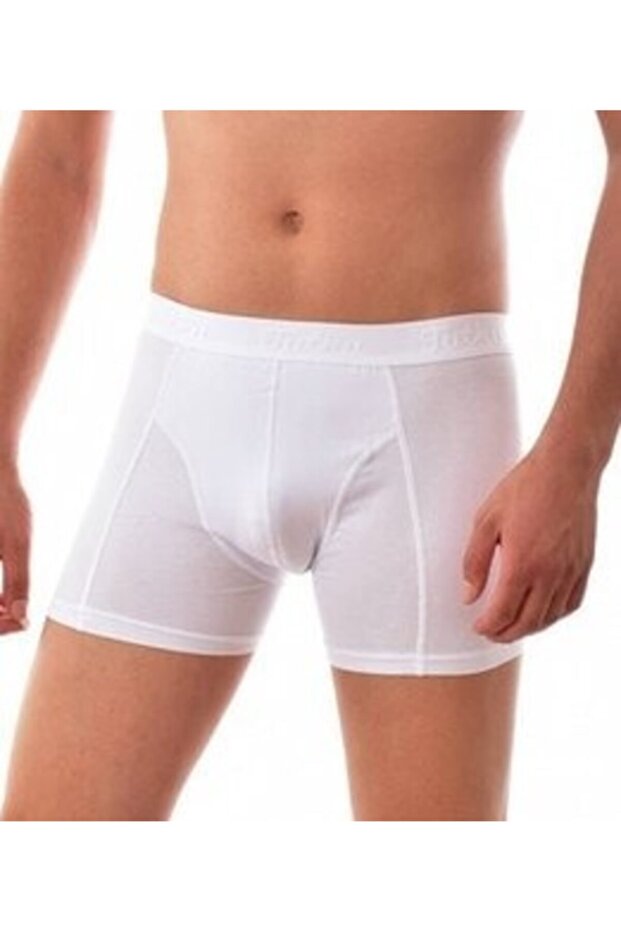 Erkek Beyaz Penye Elestan Likralı Boxer Paket 1'li - 1
