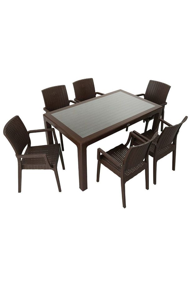 Elit Rattan 90x150 Elit Koltuk Camlı Masa Takımı Kahverengi - 1