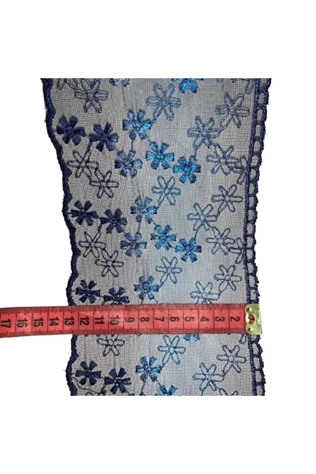 Mavi Çiçekli Fransız Danteli En:15 Cm (2 METRE) - 2
