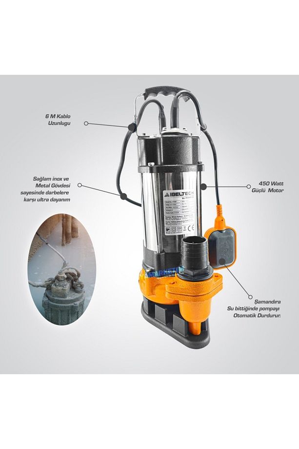 Foseptik V450f Dalgıç Pompa Kirli Su Dalgıç Pompa 450w 9 Mt V450f 2 Inç 0.50 Hp - 2
