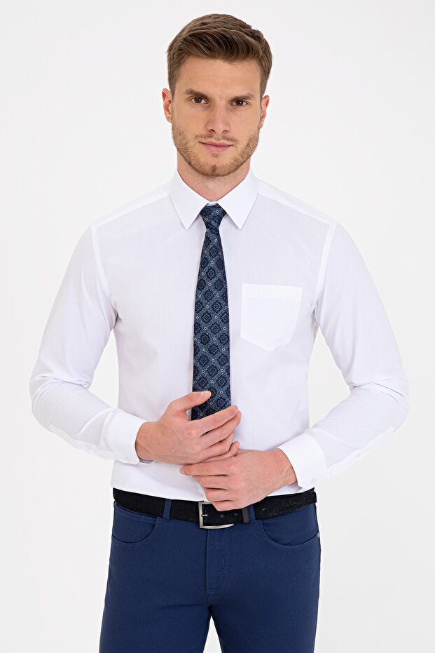 Beyaz Regular Fit Basic Gömlek - 1