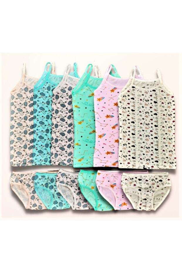 6 Pieces Girl's Patterned Athlete Slip Panties Set Cotton Mixed Mix Color