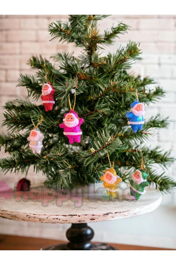Yılbaşı Çam Ağacı Süsü 4 Cm 6 Ader Renkli Noel Baba Süs Simli Yılbaşı Noel Baba Süs Renkli - 5