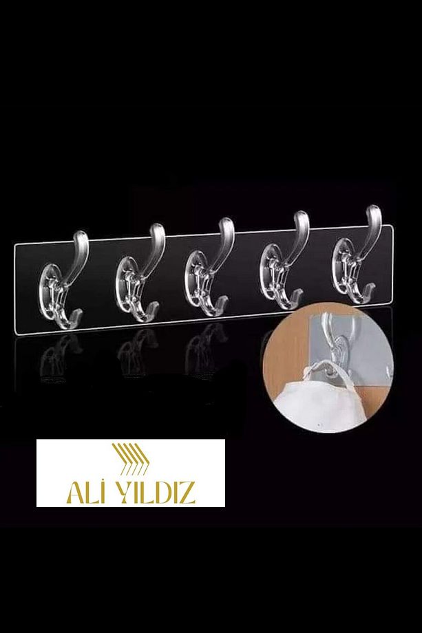 Kendinden Yapışkanlı Güçlü Şeffaf 5'li Askılık - Kapı Arkası Mutfak Duvar Banyo - 1