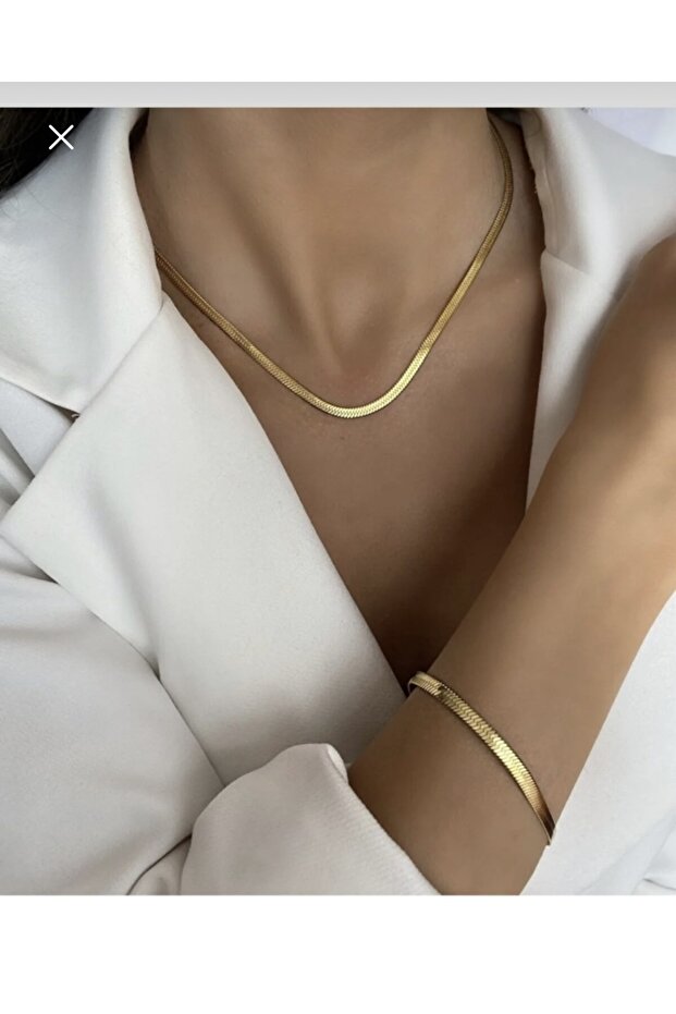 Gold Italian Chain Necklace Bracelet Set Combination