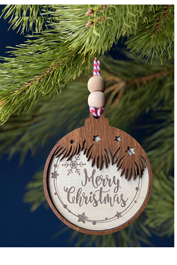 Scandinavian Style Christmas Tree Ornament with Hanging Up Tree Branches and Merry Christmas Writing