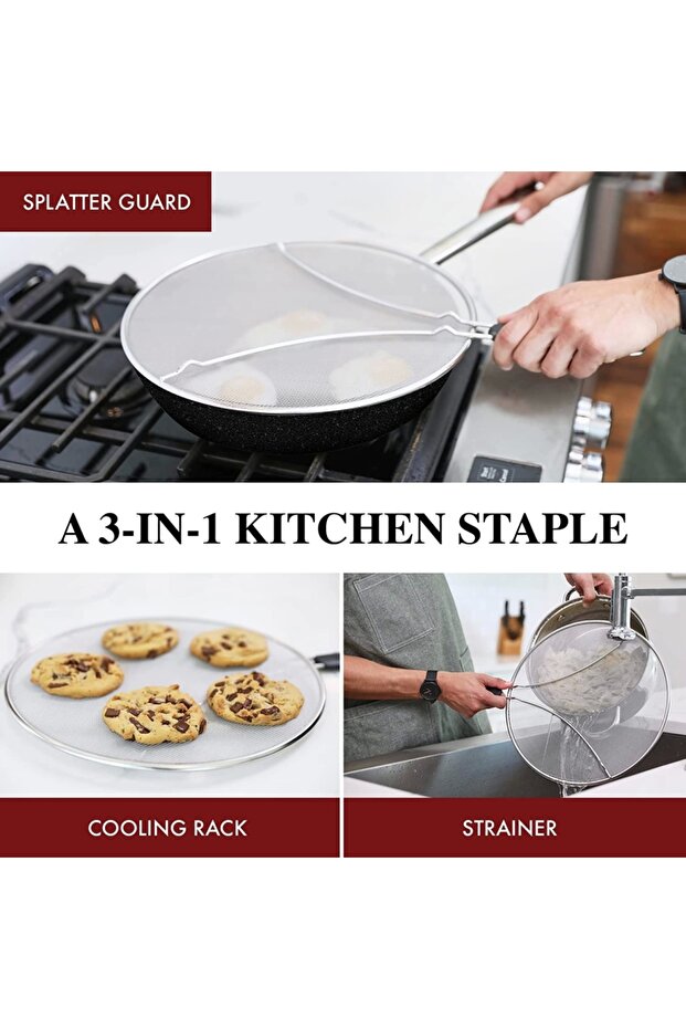 25 Cm 3 in 1 Stainless Steel Oil Resistant Strainer and Cooling Pan (1 PC)