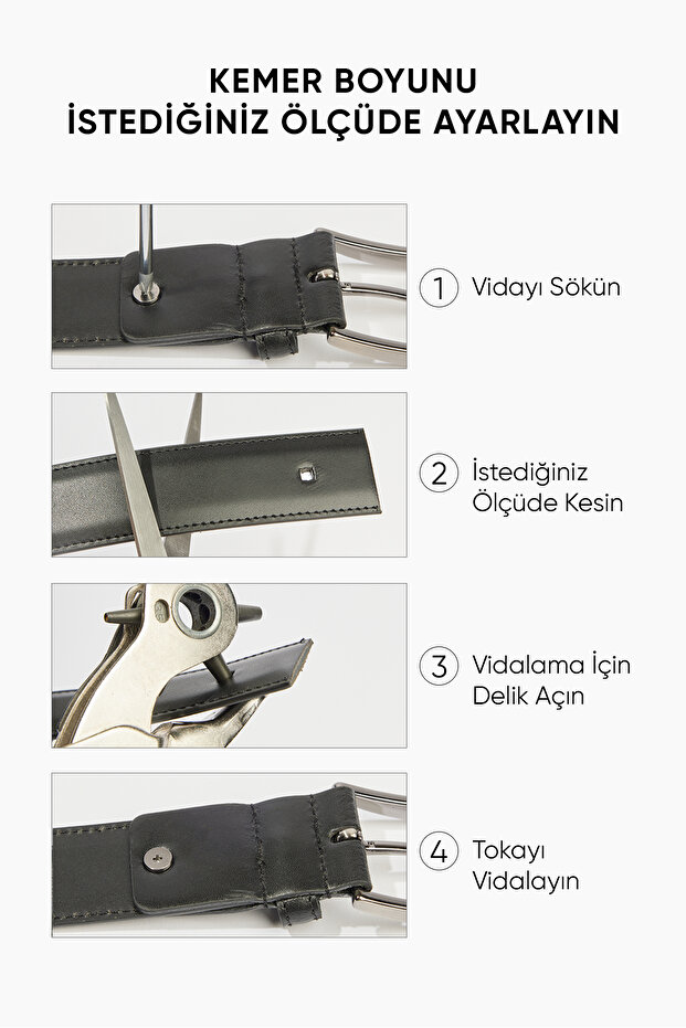 Erkek Siyah Casual Suni Deri Jean Kot Kemeri - 3