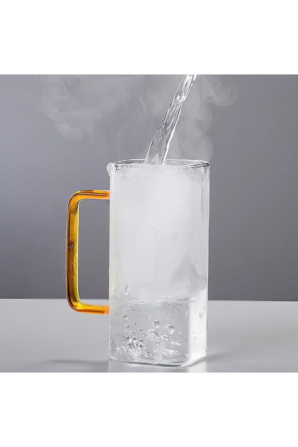 Kare Cam Yeşil Kulplu Latte, Meşrubat, Neskafe, Süt, Su Bardağı Uzun Termisil Bardak Seti 2'li 380ml - 3