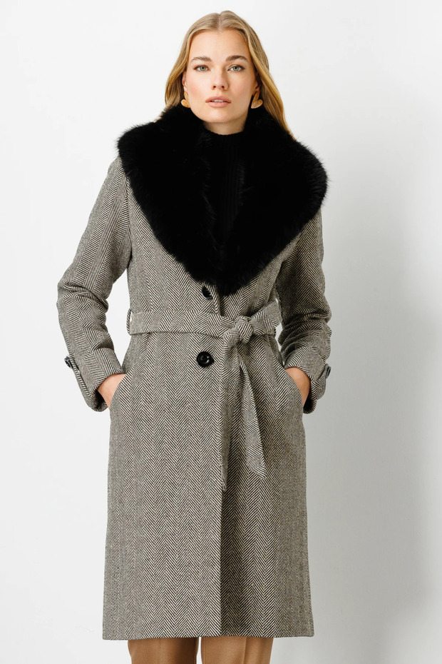 معطف فرو طوق أسود - 1