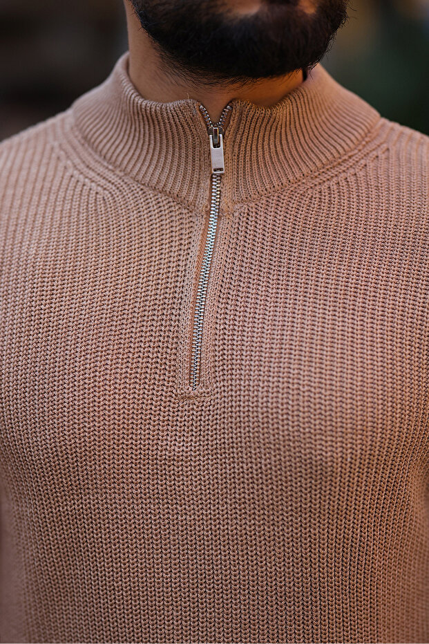 Kalın Örgü Fermuarlı Kazak - 4
