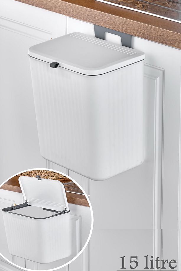 Fonksiyonel Kapaklı Banyo Ve Mutfak Tezgah Üstü Çöp Kovası 15 Lt. Pratik Kapak - 1