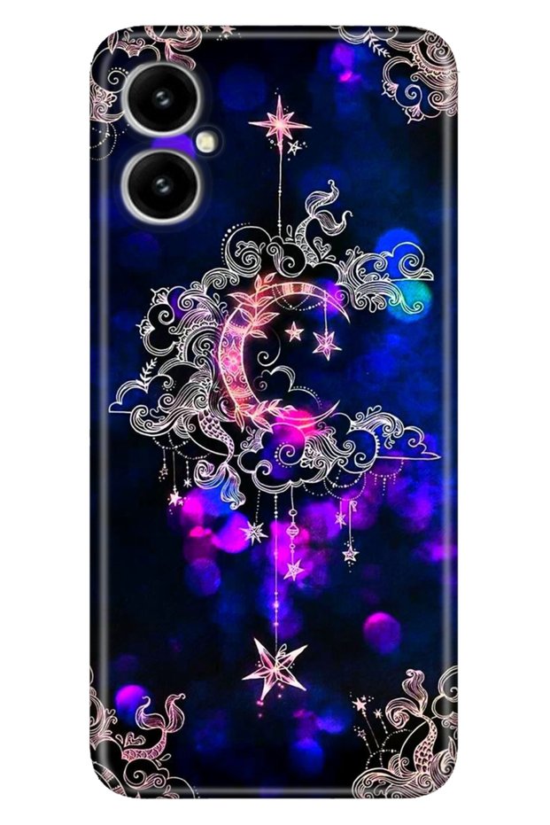 X3 Compatible Case Silicone Patterned Illustrated Cover Crescent Star Neon Mandala