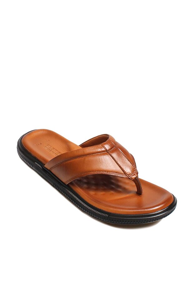 Tugerdi Genuine Leather Tan Light Sole Flip Flop Quality Men's Model Slippers TG090181622 316