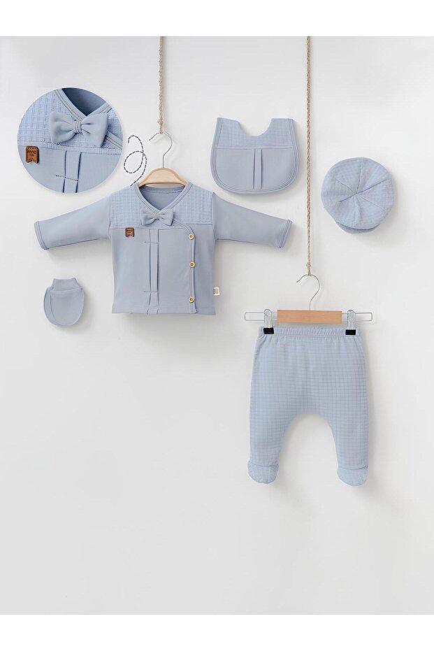 Baby Newborn 5-Piece Gloves Bib Hat Top and Pants Set 0-3 Months