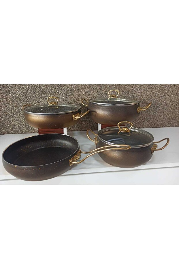KÜRE GRANITE 7 PIECE COOKWARE SET GOLD HANDLE