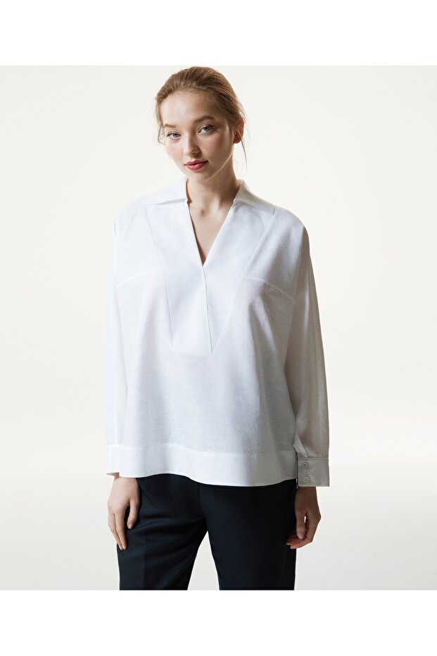 Jakarlı Oversize Bluz - 1