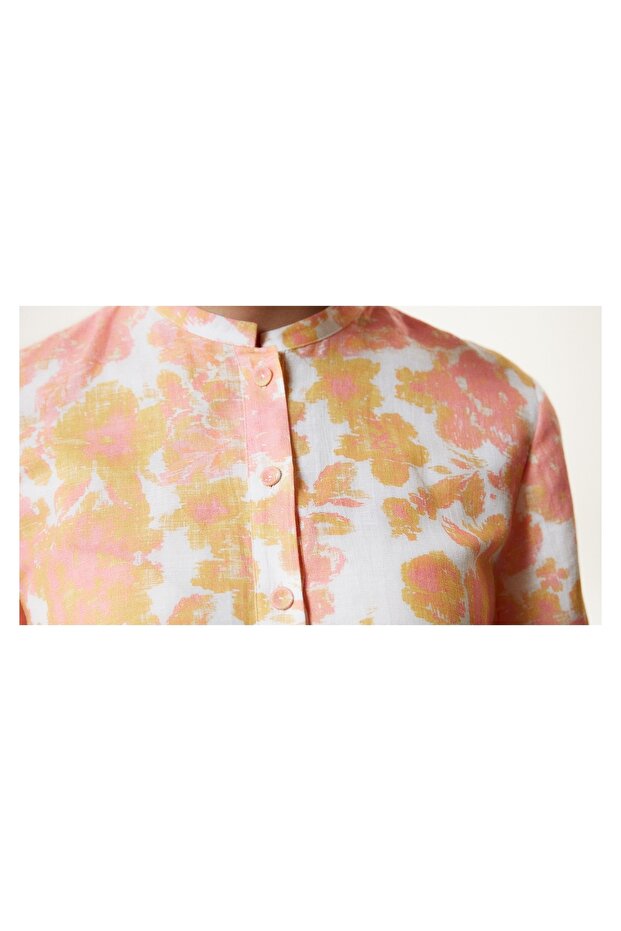 Flower Pattern Full Collar Blouse - 5