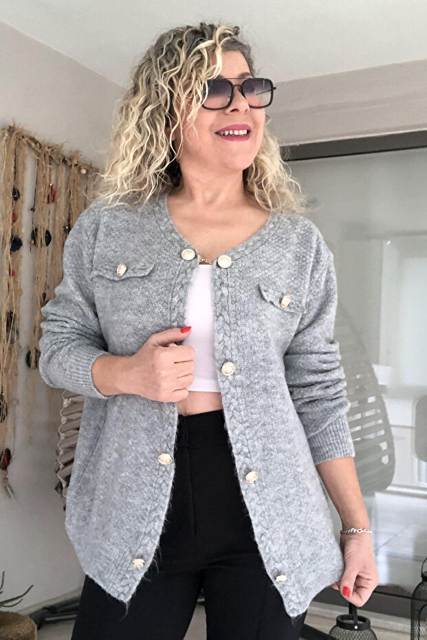 Gold Button Detailed Cardigan