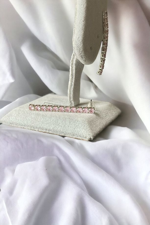 Pembe Zirkon Taşlı Yuvarlak Model Su Yolu Silver Küpe - 4