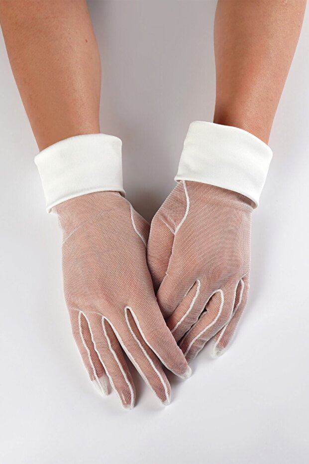 White Plain Satin Detailed Bridal Gloves