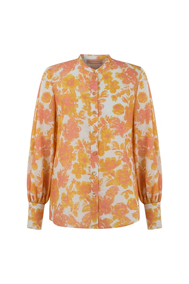 Flower Pattern Full Collar Blouse - 6
