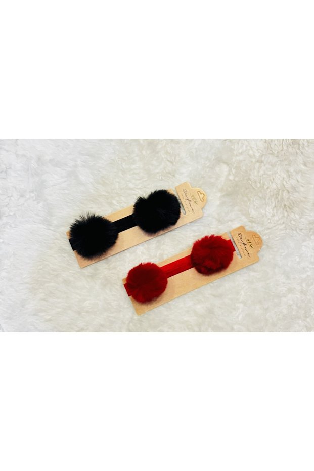 Black Red 2-Piece Baby Girl Children's Bandana with Pompom