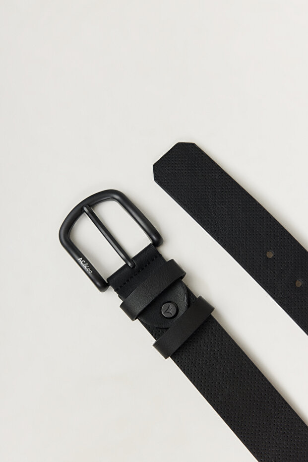 Erkek Siyah Casual Suni Deri Jean Kot Kemeri - 2