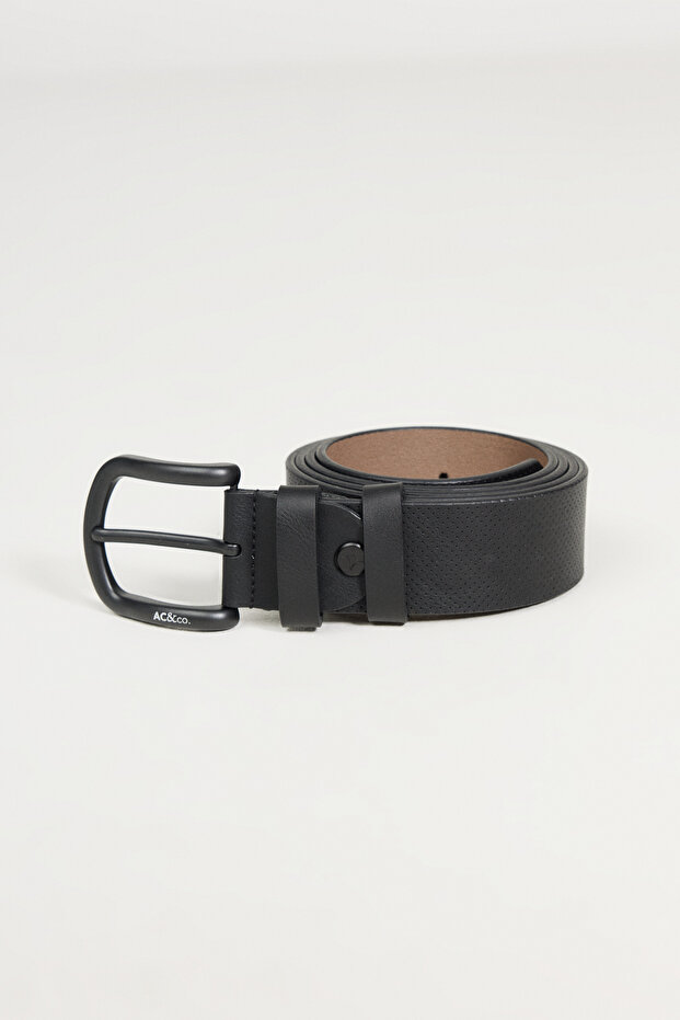 Erkek Siyah Casual Suni Deri Jean Kot Kemeri - 1